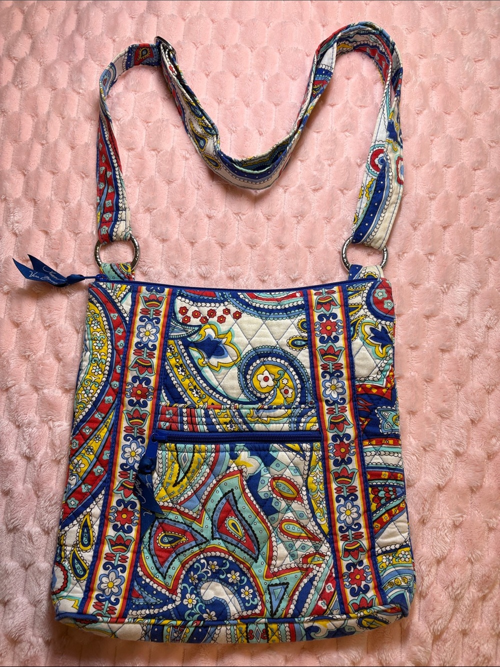 Vera Bradley Quilted Paisley Crossbody Tote Bag Blue Red Yellow